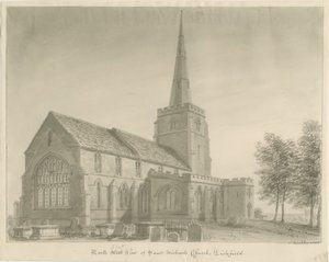 Lichfield - Iglesia de San Miguel: dibujo en sepia de John Buckler