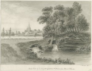 Catedral de Lichfield - Vista Este: dibujo en sepia, 1844