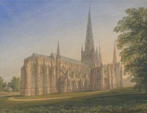 Catedral de Lichfield - Vista noreste: pintura en acuarela, nd [1770-1851] de John Buckler