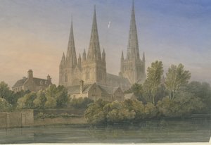 Catedral de Lichfield - Vista suroeste: pintura a acuarela, 1839 de John Buckler