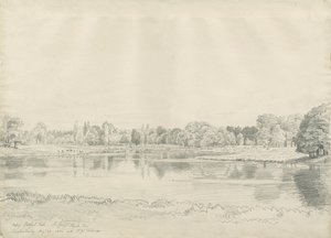 Casa Patshull - Parque y Estanque: dibujo a lápiz, 25 de agosto de 1820 de John Buckler