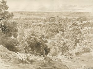 Casa y Parque de Patshull: dibujo en sepia de John Buckler