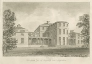 Salón Shugborough - Frente del jardín: dibujo en sepia, 1842 de John Buckler