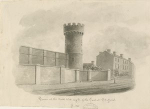 Stafford - Torre Redonda de la Cárcel: dibujo en sepia, 1843