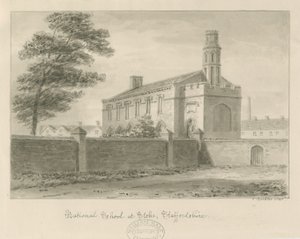 Stoke-upon-Trent - Escuela Nacional: dibujo en sepia, 1840