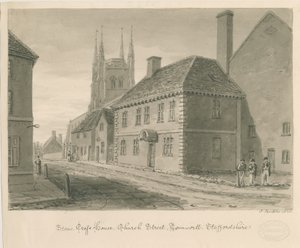 Tamworth - Casa de la Cruz de Piedra: dibujo en sepia de John Buckler
