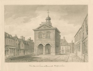 Tamworth - La Casa del Mercado: dibujo en sepia de John Buckler