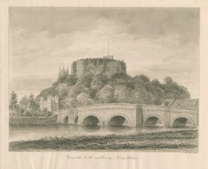 Castillo y Puente de Tamworth: dibujo en sepia de John Buckler