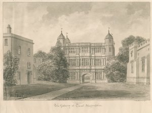 Tixall Hall y Gatehouse: dibujo en sepia, 1841 de John Buckler
