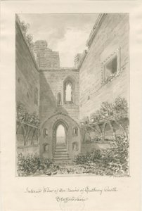 Castillo de Tutbury - Interior de las ruinas: dibujo en sepia