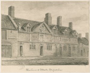 Uttoxeter Town - Casas de beneficencia: dibujo en sepia, 1839 de John Buckler