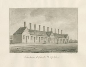 Walsall - Casas de Beneficencia: dibujo en sepia de John Buckler