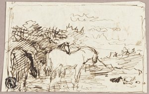 Boceto de Caballos Parados en el Agua de John Burnet