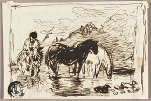 Boceto de caballos bebiendo