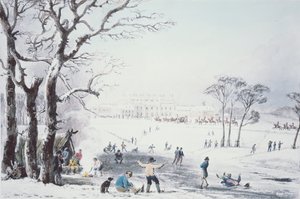 Vista de la Casa de Buckingham y el Parque St James en el Invierno, pub. por R. Havell y Sons, 1810 de John Burnet