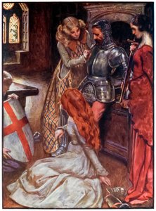 Cristiano armado de El progreso del peregrino de este mundo al venidero por John Bunyan (1628-1688) Ilustración de Byam Shaw (1872-1919), Cristiano en la armería del Palacio Hermoso de John Byam Liston Shaw
