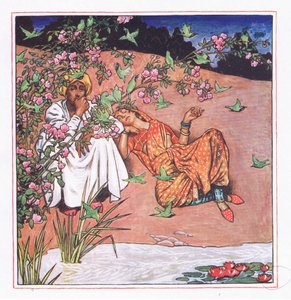 Ama ligeramente, ilustración de El jardín de Kama (y otras letras de la India), 1920 de John Byam Liston Shaw