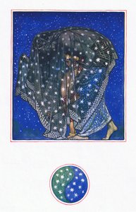 Ensoñación: Zamur-u-Din: Durante mil años bajo mil cielos la noche ha traído hombres aquí, ilustración de El jardín de Kama (y otras letras de la India), 1920