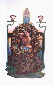 El jardín junto al puente, ilustración de El jardín de Kama (y otras letras de la India), 1920 de John Byam Liston Shaw