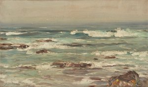 Olas Rompiendo en una Costa Desierta de John Campbell Mitchell