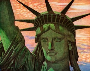 Vista aérea en primer plano de la Estatua de la Libertad de John Carleton Atherton