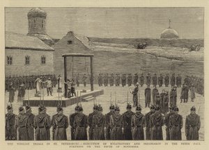 Los juicios nihilistas en San Petersburgo, ejecución de Kviatkovsky y Presniakov en la Fortaleza de Pedro y Pablo el 5 de noviembre de 1880