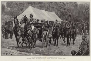 Una fiesta de caza en el Castillo de Lowther, invitados saliendo de la carpa de almuerzo