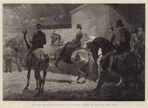 En la exhibición de caballos, esperando su turno para entrar al ring