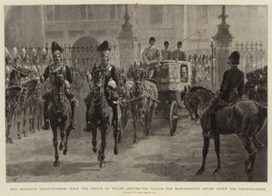 El Salón de Dibujo de Su Majestad, S.A.R. el Príncipe de Gales saliendo del Palacio hacia Marlborough House después del Salón de Dibujo