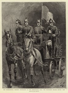 El torneo internacional de bomberos en el Agricultural Hall, la brigada portuguesa pasando de John Charlton
