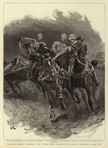 El torneo militar real, la artillería a caballo victoriana en la competencia de conducción, una curva cerrada