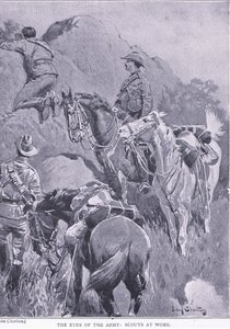 Los ojos del ejército, exploradores en acción, de Después de Pretoria: La Guerra de Guerrillas publicado por Harmsworth Bros Limited, 1901
