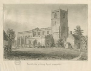 Iglesia de Checkley: dibujo en sepia de John Chessell Buckler