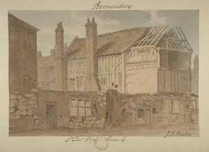 Vista este de las ruinas de Bermondsey House, 1838 de John Chessell Buckler