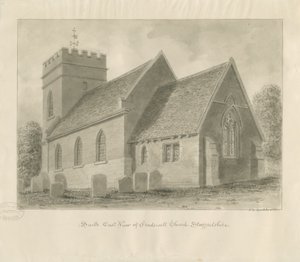 Iglesia de Fradswell: dibujo a tinta sepia de John Chessell Buckler