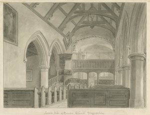 Interior de la Iglesia de Sandon: dibujo en sepia, 1841 de John Chessell Buckler
