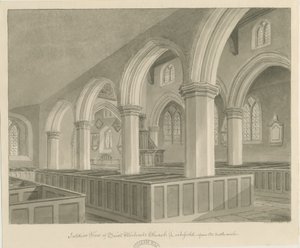 Lichfield - Interior de la Iglesia de San Miguel: dibujo en sepia de John Chessell Buckler