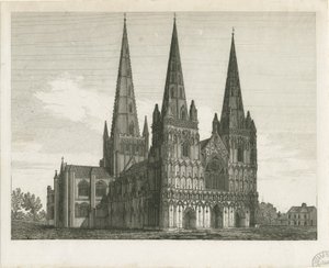 Catedral de Lichfield - Fachada Oeste: grabado, nd [principios del siglo XIX] (impresión) de John Chessell Buckler
