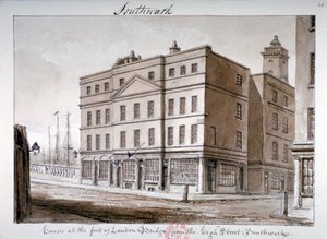 Vista de Borough High Street y la esquina del Puente de Londres, Southwark, Londres de John Chessell Buckler