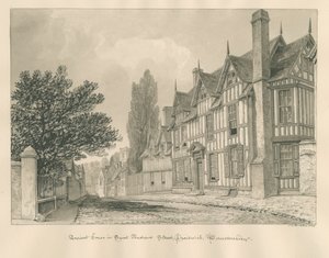 Worcestershire - Droitwich - Antigua Casa de la Calle San Andrés: dibujo en sepia de John Chessell Buckler