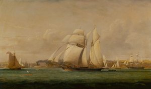 Un Goleta de Vela Alta, Dos Cortadores del Escuadrón Real de Yates y un Barco Mercante Americano de John Christian Schetky