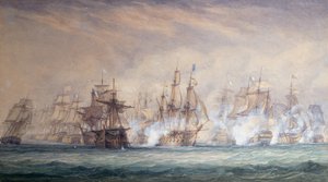 La Batalla de los Saintes (lápiz y acuarela) de John Christian Schetky