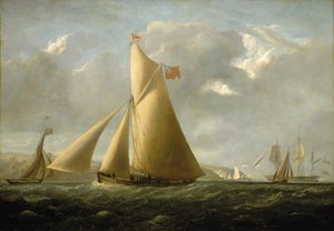 El velero "Gazelle" frente a Cowes (Isla de Wight, Inglaterra), construido en 1821, destinado a las carreras de velocidad. Óleo sobre lienzo, hacia 1825, de John Christian Schetky (1778-1874). de John Christian Schetky