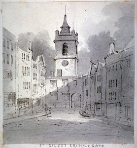 Iglesia de San Giles sin Cripplegate desde Fore Street, Ciudad de Londres de John Claude Nattes