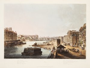 Isla de St Louis, Las torres de la Iglesia de Notre Dame, El Puente de Notre Dame, El Louvre, El Muelle de Granos, ilustración de Versalles, París y Saint Denis, pub. 1805