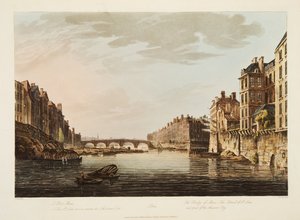 El Puente de Marie, La Isla de St Louis y parte de la Ciudad Antigua, ilustración de Versalles, París y Saint Denis, pub. 1807 de John Claude Nattes