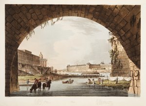 El Louvre; La Casa de la Moneda; El Colegio de las 4 Naciones; El Puente de la Reunión, ilustración de Versalles, París y Saint Denis, pub. 1805 de John Claude Nattes