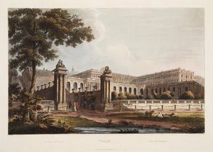Versalles desde La Orangerie, ilustración de Versalles, París y Saint Denis, pub. 1805 de John Claude Nattes