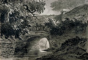 Vista de una sección del sistema de drenaje de Serpentine en Hyde Park, Londres de John Claude Nattes
