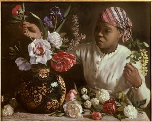 La negra con peonías. Pintura de Frédéric Bazille (1841-1870) 1870